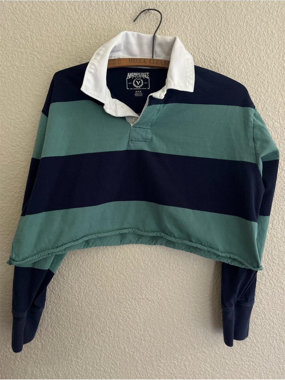 American Eagle Striped Cropped Polo Women’s Size Medium